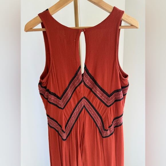 ANTHROPOLOGIE DESERT EMBROIDERED JUMPSUIT RUST BURT ORANGE BLACK TRIM - Picture 9 of 9